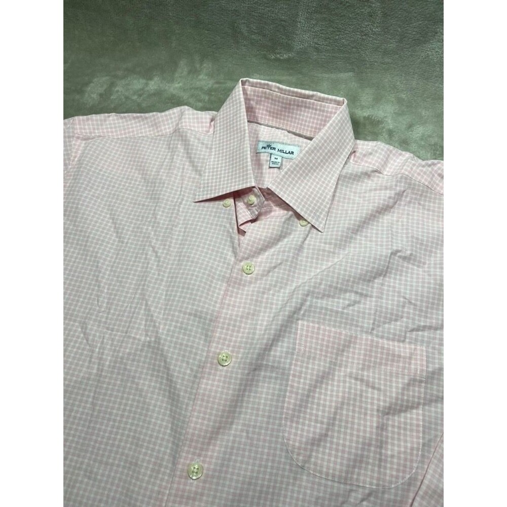 Peter Millar Button Down Shirt Men Medium Pink Gingham Check Long Sleeve